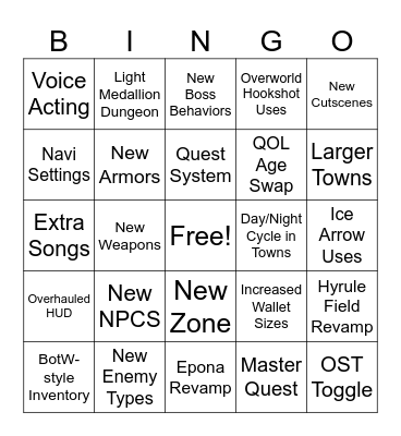 OoT Remake Bingo Card