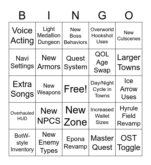 OoT Remake Bingo Card