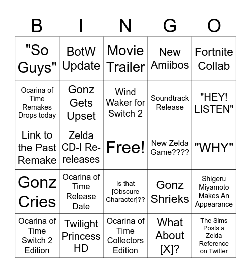 Zelda 40th Anniversary Direct Bingo Card Bingo Card