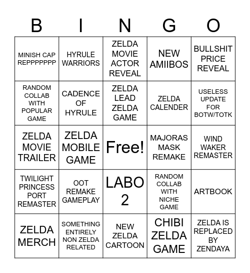 ZELDA DIRECT BINGO CARD Bingo Card