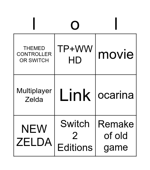 Zelda Bingo Card