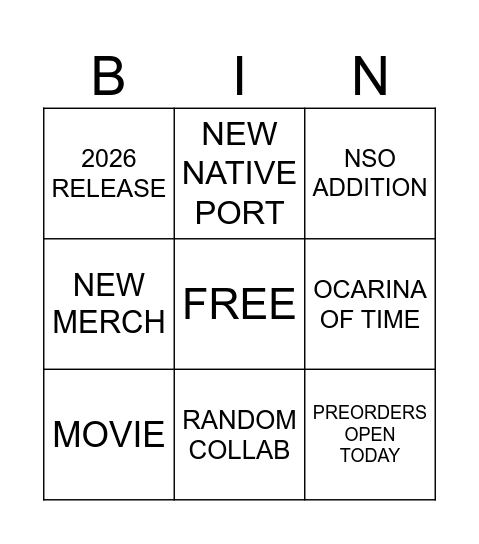 ZELDA DIRECT Bingo Card