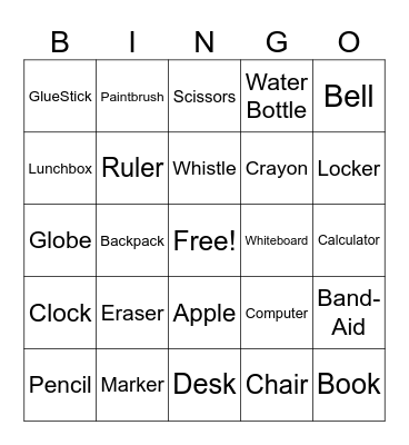 Back to School Bingo Card