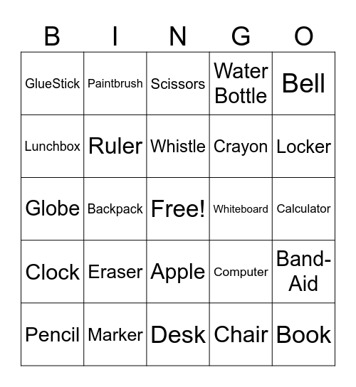 Back to School Bingo Card