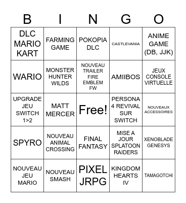 NINTENDO DIRECT ZELDA Bingo Card