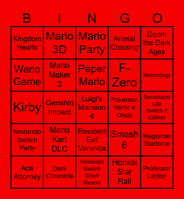Nintendo Bingo 9/9/26 Bingo Card