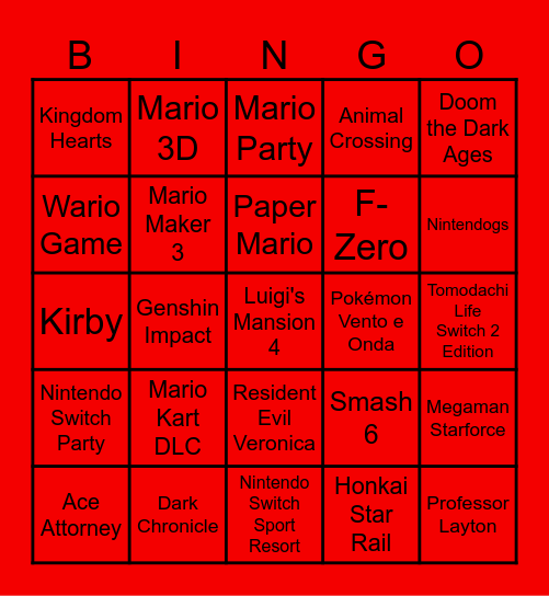 Nintendo Bingo 9/9/26 Bingo Card