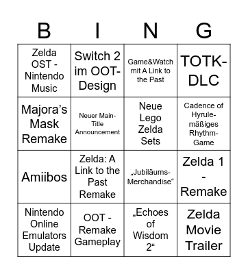 Zelda Direct Bingo Card