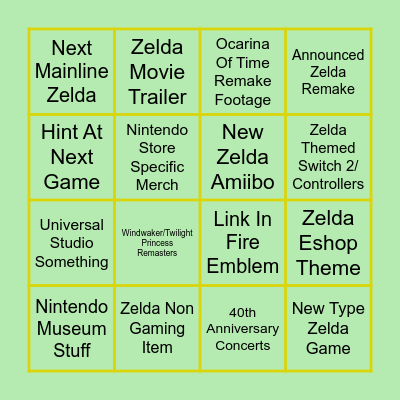 Zelda 40th Anniversary Direct Bingo Card