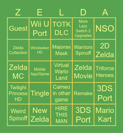 Zelda 40th Anniversary Direct Bingo Card