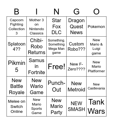Nintendo Direct 9/9 Bingo Card