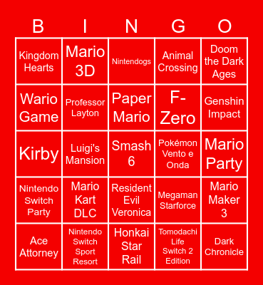 Nnintendo Bingo 9/9/26 Bingo Card