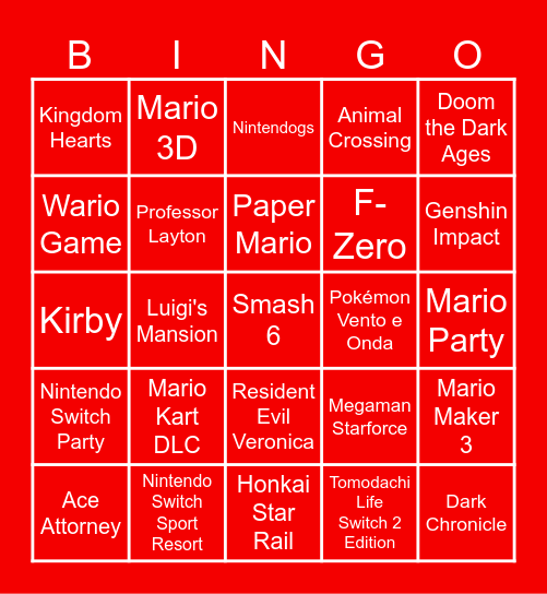 Nnintendo Bingo 9/9/26 Bingo Card