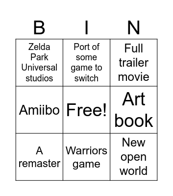 Zelda direct Bingo Card