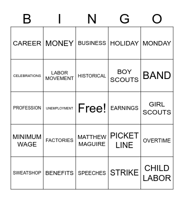 Labor Day Bingo Card