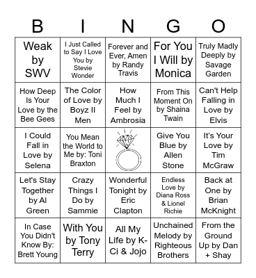 Love Songs Bingo Card