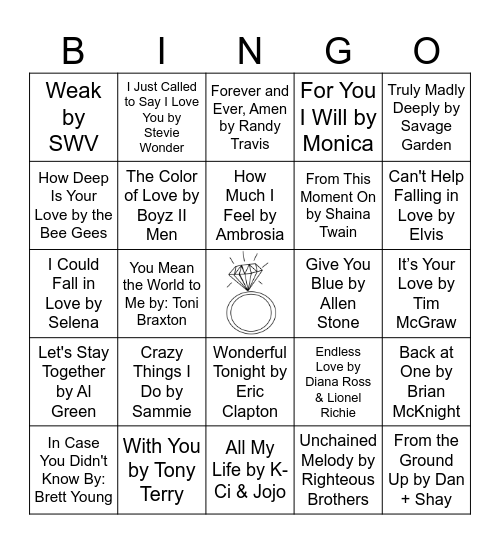 Love Songs Bingo Card