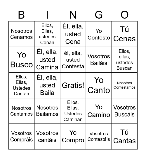 LeeDiazARVerbs Bingo Card