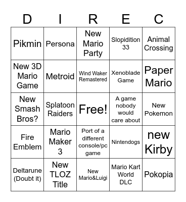 Nintendo Direct - 9.9.2026 Bingo Card
