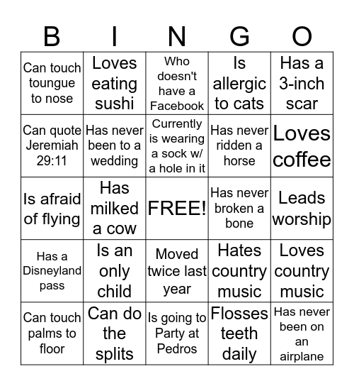 Find Some Who.... Bingo Card