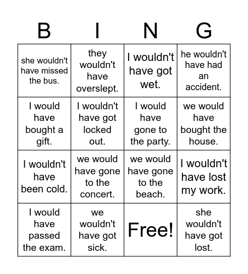 CONDITIONALS Bingo Card