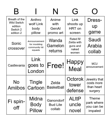zelda direct 2026 epic bingo Card