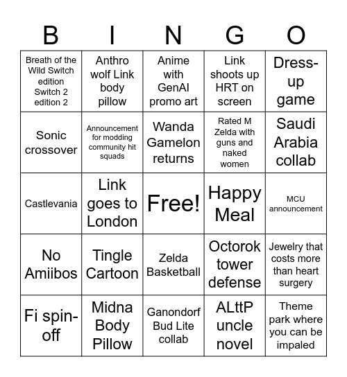 zelda direct 2026 epic bingo Card