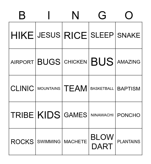 ECUADOR MISSIONS TRIP Bingo Card