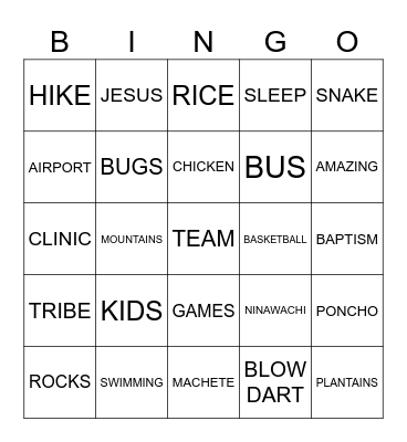 ECUADOR MISSIONS TRIP Bingo Card
