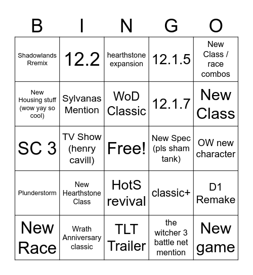 BlizzCon 2026 Bingo Card