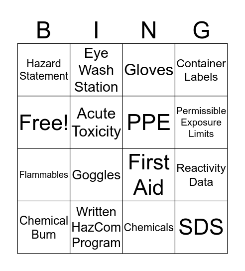 HazCom Bingo Card