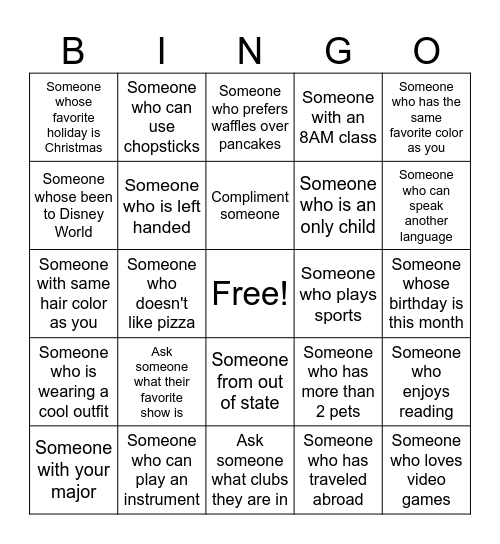 Speed Meeting Bingo Card
