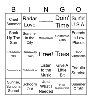 Long Weekend Bingo Card