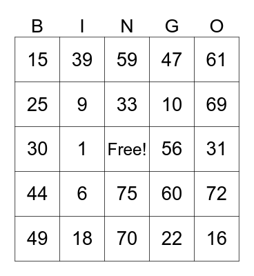 EYA Bingo Card