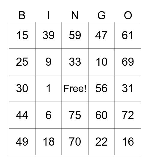 EYA Bingo Card