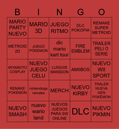 NINTENDO DIRECT Bingo Card
