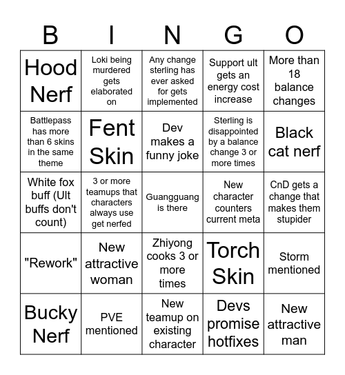 Season 10 bingo Card
