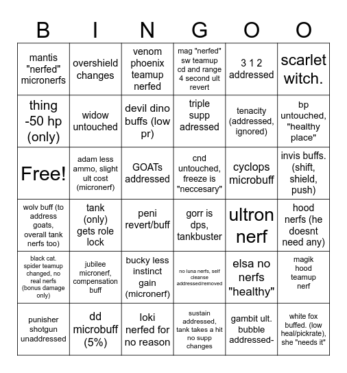 s10 MR bingo Card