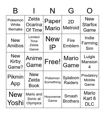 Nintendo Direct 9. September Bingo Card
