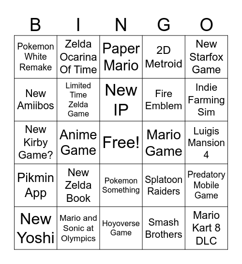 Nintendo Direct 9. September Bingo Card