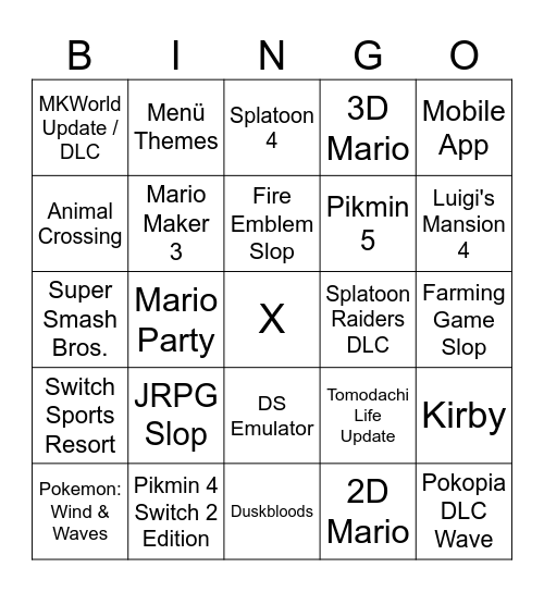 Nintendo Direct 09.09.2026 Bingo Card