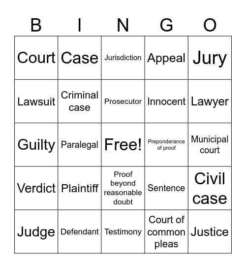 Law Club Bingo Card