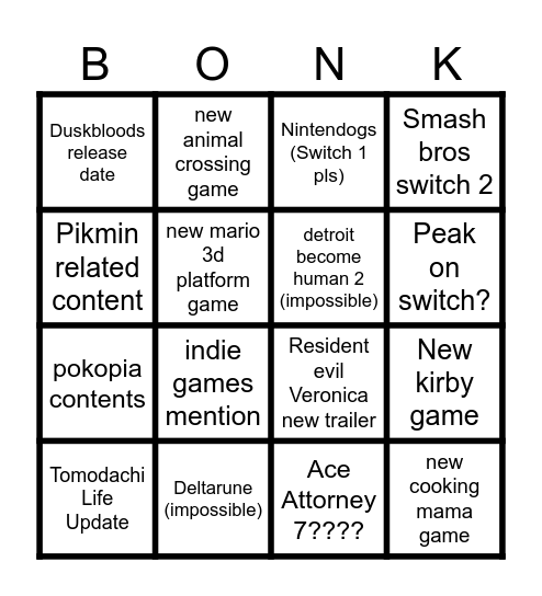 NINTENDO DIRECT 9.9!!!!1! Bingo Card