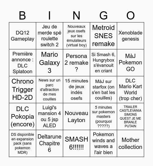 Bingo Nintendo Direct 9/9/26 Bingo Card