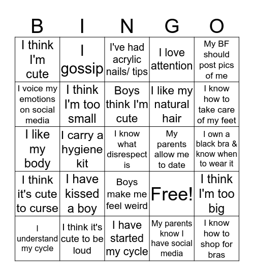 Let's Talk Bingo Card