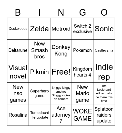 September 2026 direct Bingo Card