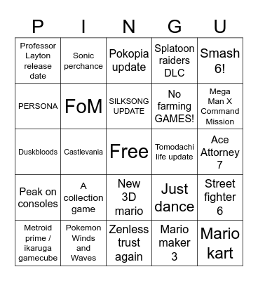 Untitled Pingu Game Bingo Card