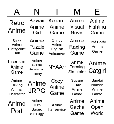 Nintendo Direct 9.9.2026: Anime Edition Bingo Card
