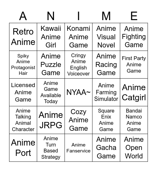 Nintendo Direct 9.9.2026: Anime Edition Bingo Card