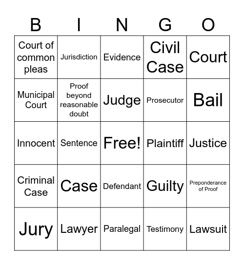 Law Club Bingo Card